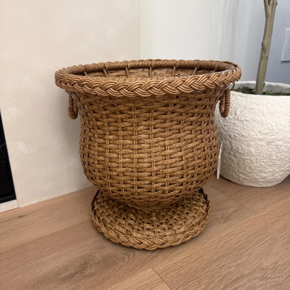 Threshold Studio McGee Woven Urn Planter Brown Wicker Outdoor Indoor 14in